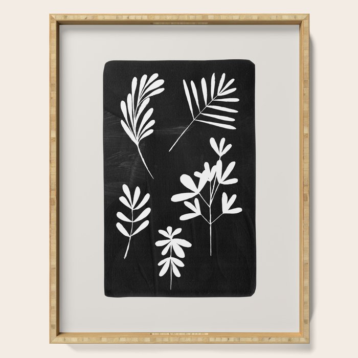 Plant Fossils Line Drawing Black Illustration Paper Collage Night Sky Minimalist Midcentury by Ejaaz Haniff  Serving Tray Gallery Image 1