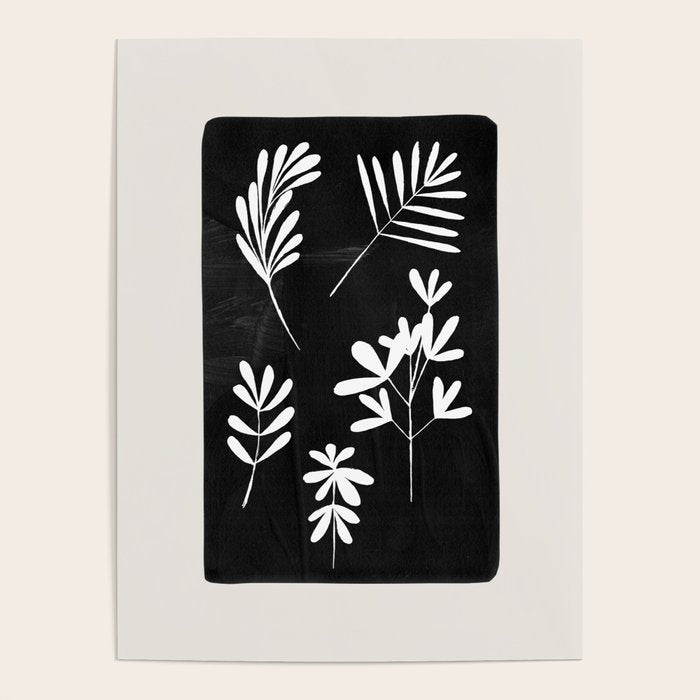 Plant Fossils Line Drawing Black Illustration Paper Collage Night Sky Minimalist Midcentury by Ejaaz Haniff  Poster Gallery Image 4
