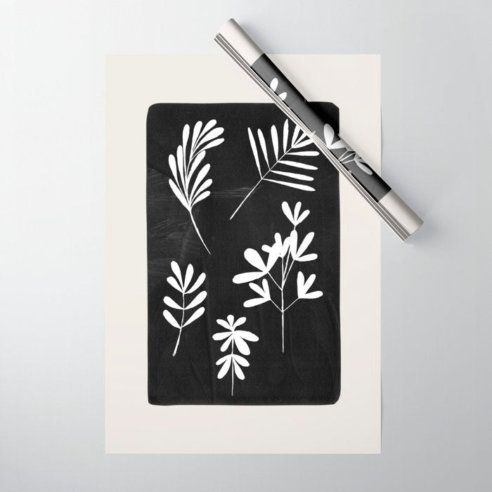Plant Fossils Line Drawing Black Illustration Paper Collage Night Sky Minimalist Midcentury by Ejaaz Haniff  Wrapping Paper Gallery Image 1