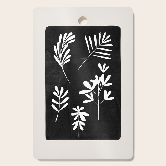 Plant Fossils Line Drawing Black Illustration Paper Collage Night Sky Minimalist Midcentury by Ejaaz Haniff  Cutting Board Gallery Image 1