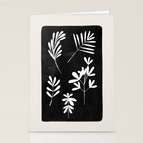 Plant Fossils Line Drawing Black Illustration Paper Collage Night Sky Minimalist Midcentury by Ejaaz Haniff  Stationery Card Gallery Image 1