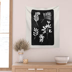 Plant Fossils Line Drawing Black Illustration Paper Collage Night Sky Minimalist Midcentury by Ejaaz Haniff  Wall Tapestry Gallery Image 2