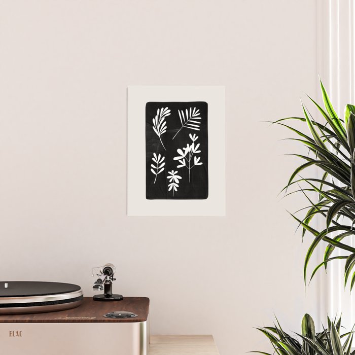 Plant Fossils Line Drawing Black Illustration Paper Collage Night Sky Minimalist Midcentury by Ejaaz Haniff  Poster Gallery Image 2