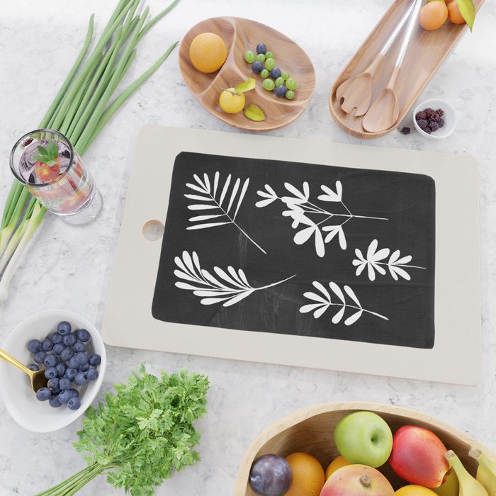 Plant Fossils Line Drawing Black Illustration Paper Collage Night Sky Minimalist Midcentury by Ejaaz Haniff  Cutting Board Gallery Image 2