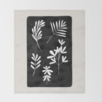 Plant Fossils Line Drawing Black Illustration Paper Collage Night Sky Minimalist Midcentury by Ejaaz Haniff  Throw Blanket Gallery Image 2
