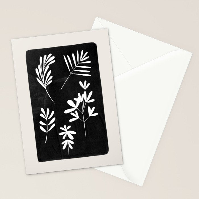Plant Fossils Line Drawing Black Illustration Paper Collage Night Sky Minimalist Midcentury by Ejaaz Haniff  Stationery Card Gallery Image 2