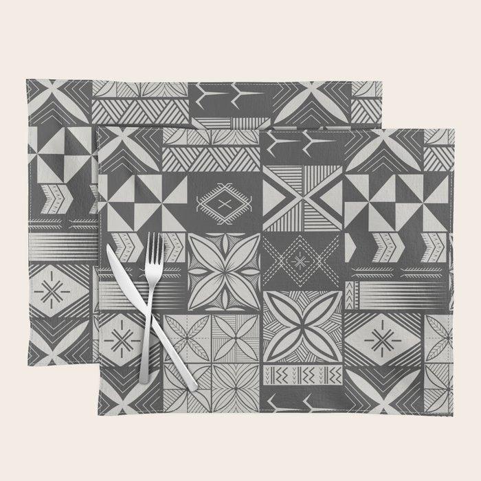 UrbanNesian Grey Maluelue Siapo and Tatau Placemat Gallery Image 1