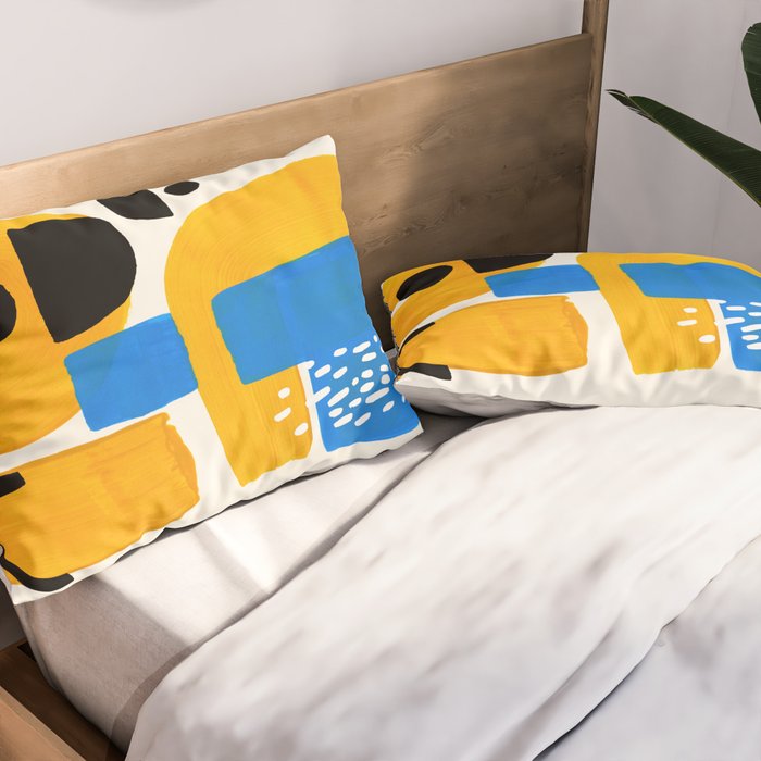 Mid Century Modern abstract Minimalist Fun Colorful Shapes Patterns Ikea Yellow & Blue Pillow Sham Gallery Image 2