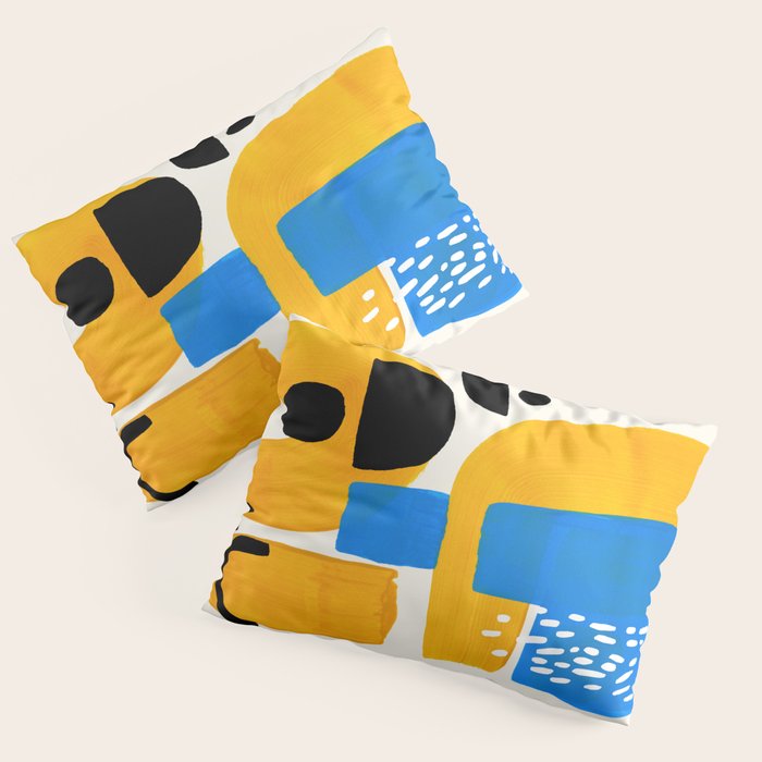 Mid Century Modern abstract Minimalist Fun Colorful Shapes Patterns Ikea Yellow & Blue Pillow Sham Gallery Image 3