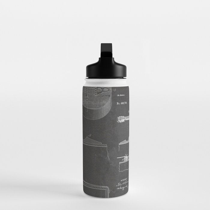 Acoustic Guitar Patent - Guitar Player Music Lover Art - Black Chalkboard Water Bottle Gallery Image 3