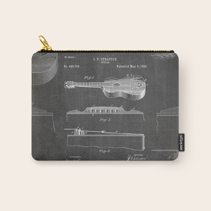 Acoustic Guitar Patent - Guitar Player Music Lover Art - Black Chalkboard Carry All Pouch Gallery Image 1