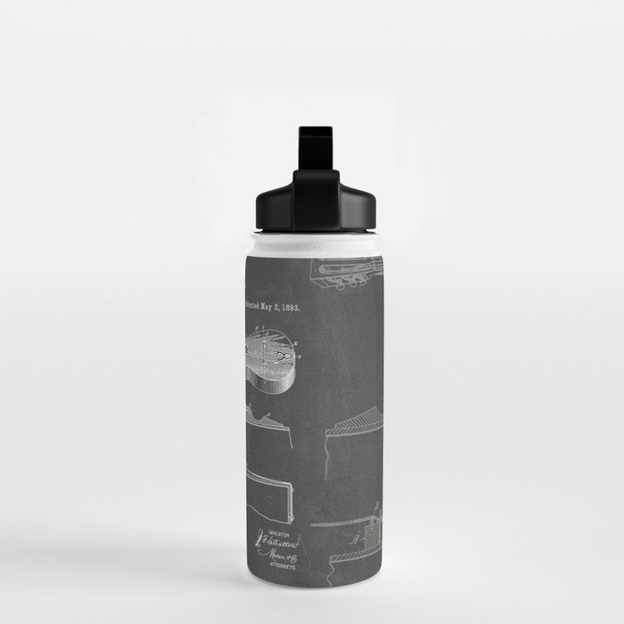 Acoustic Guitar Patent - Guitar Player Music Lover Art - Black Chalkboard Water Bottle Gallery Image 2