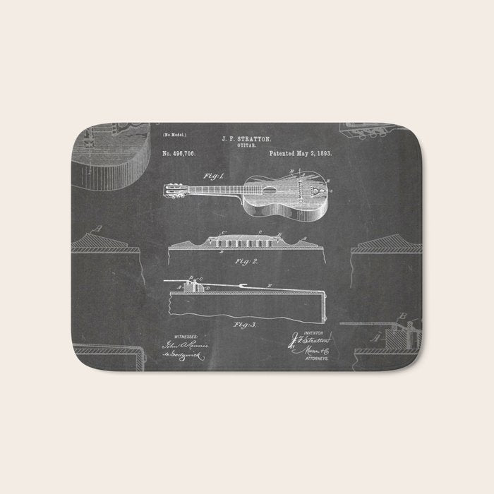 Acoustic Guitar Patent - Guitar Player Music Lover Art - Black Chalkboard Bath Mat Gallery Image 1