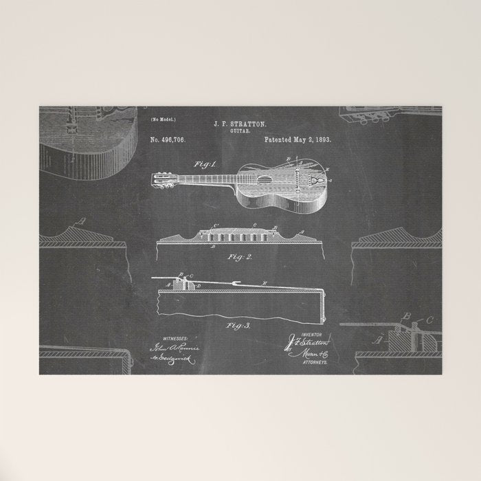 Acoustic Guitar Patent - Guitar Player Music Lover Art - Black Chalkboard Welcome Mat Gallery Image 1