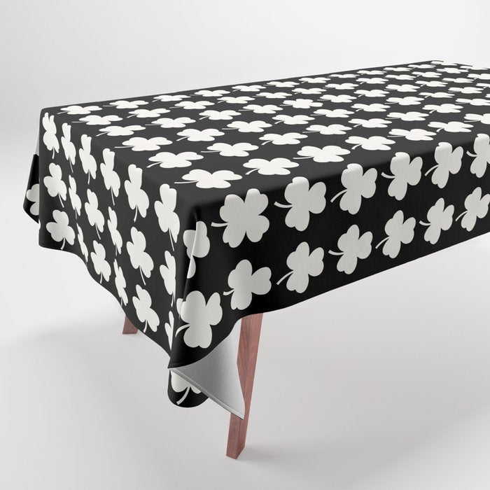 Clovers II Black and White Botanical Pattern Tablecloth Gallery Image 1