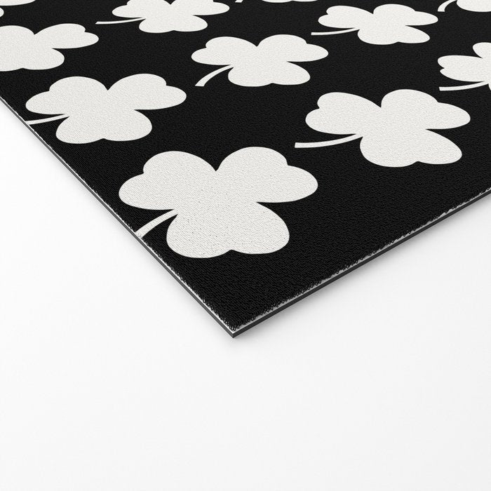 Clovers II Black and White Botanical Pattern Welcome Mat Gallery Image 2