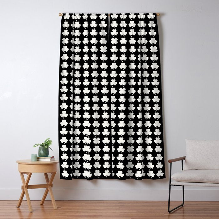 Clovers II Black and White Botanical Pattern Window Curtain Gallery Image 5