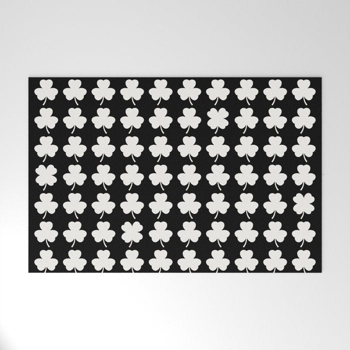 Clovers II Black and White Botanical Pattern Welcome Mat Gallery Image 1