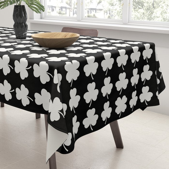 Clovers II Black and White Botanical Pattern Tablecloth Gallery Image 3