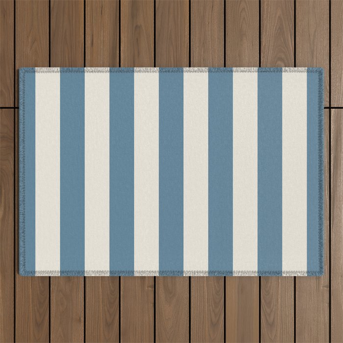 Blue And Cream Vertical Stripes Outdoor Rug Gallery Image 1