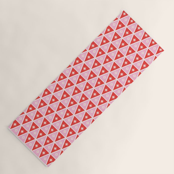 Retro Christmas Triangles | Red & Pink Yoga Mat Gallery Image 1