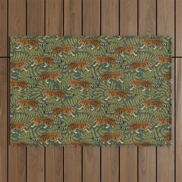 Tigers - forest and fern Outdoor Rug Gallery Image 1