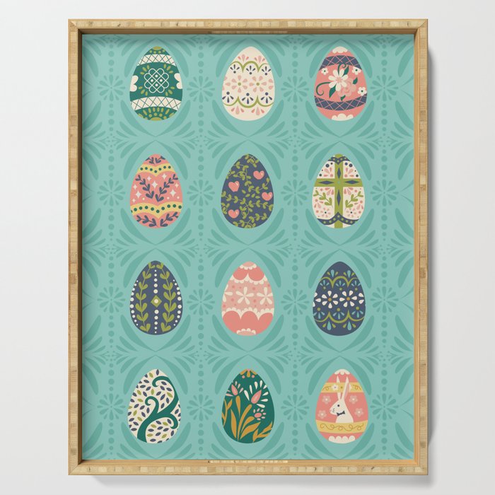 Floral Easter Eggs - Aqua Serving Tray Gallery Image 1