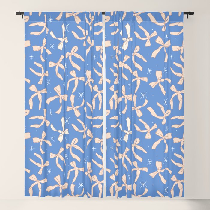 Cream Festive Bows On Blue Window Curtain Gallery Image 1