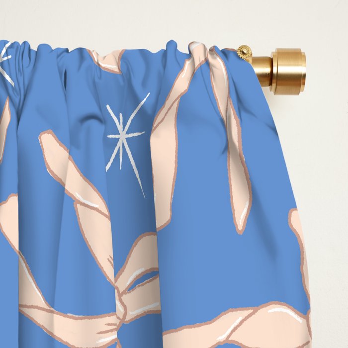 Cream Festive Bows On Blue Window Curtain Gallery Image 2