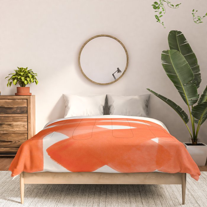 Mid Century Modern Abstract Painting Orange Watercolor Brush Strokes Comforter Gallery Image 3