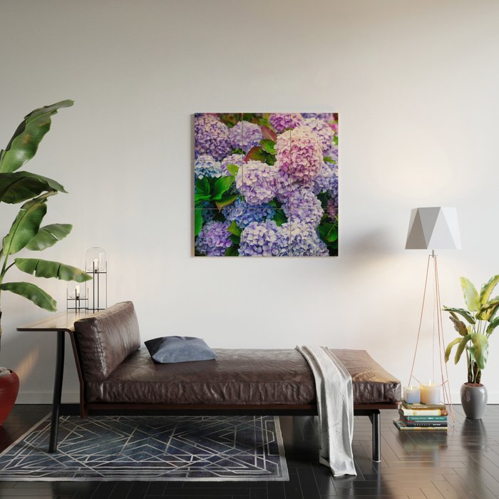Purple Hydrangeas Blooming Wood Wall Art Gallery Image 2