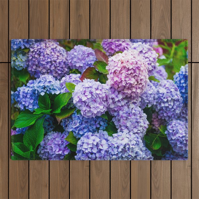 Purple Hydrangeas Blooming Outdoor Rug Gallery Image 1