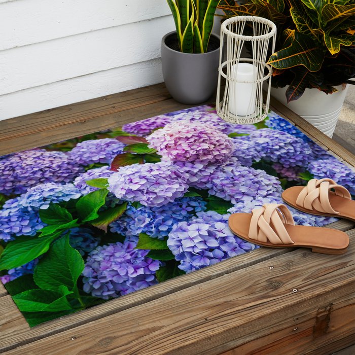 Purple Hydrangeas Blooming Outdoor Rug Gallery Image 2