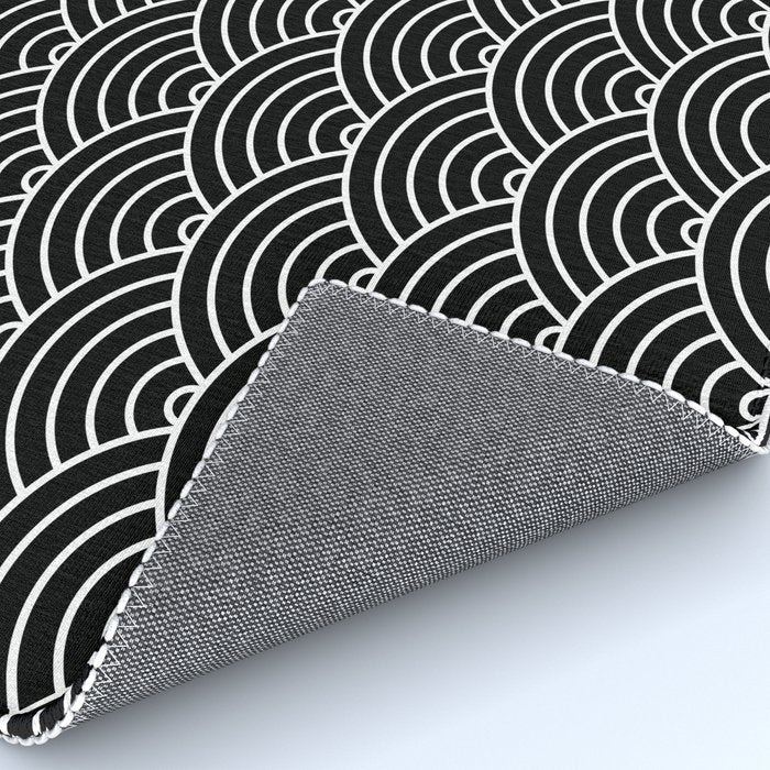 Japanese Waves Pattern Black on White Rug Gallery Image 4