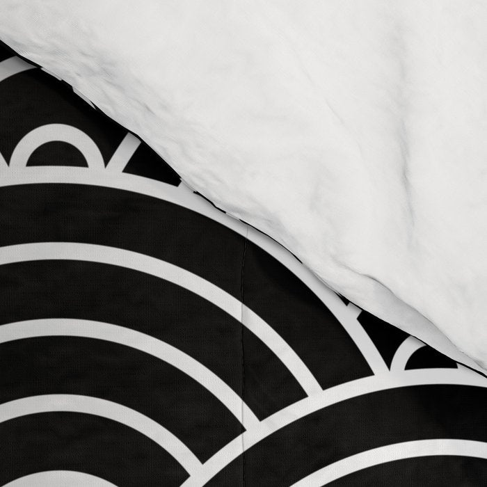 Japanese Waves Pattern Black on White Comforter Gallery Image 4
