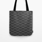 Japanese Waves Pattern Black on White Tote Bag Gallery Image 1