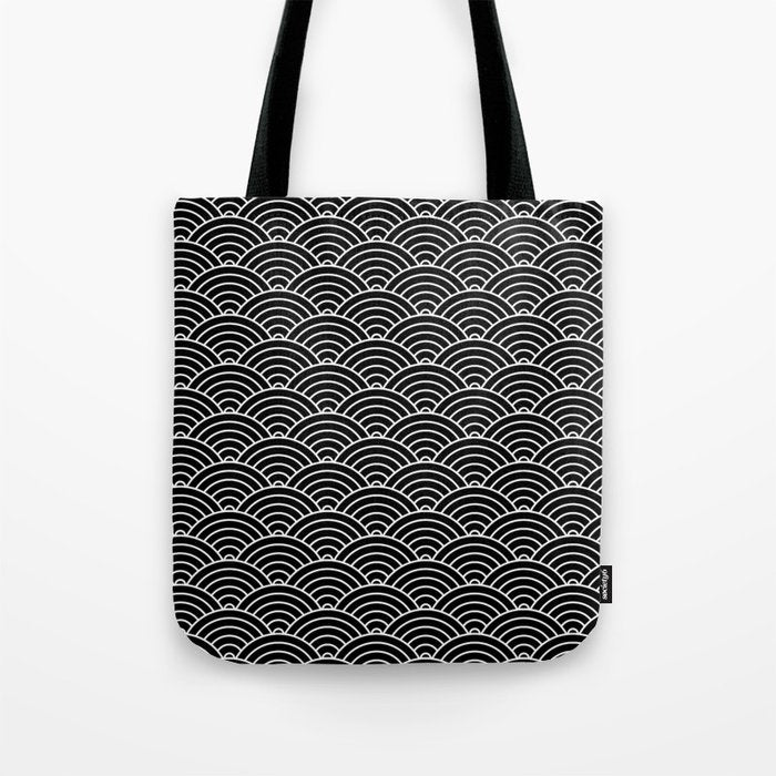 Japanese Waves Pattern Black on White Tote Bag Gallery Image 1