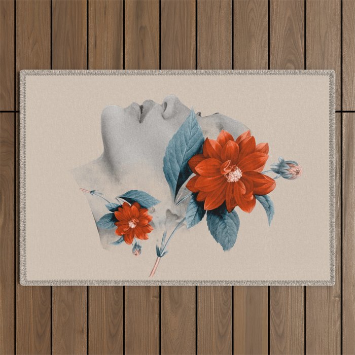Minimal Collage Floral Portrait Outdoor Rug Gallery Image 1