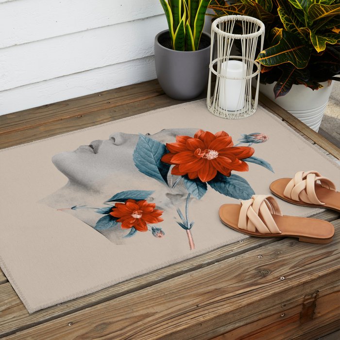 Minimal Collage Floral Portrait Outdoor Rug Gallery Image 2