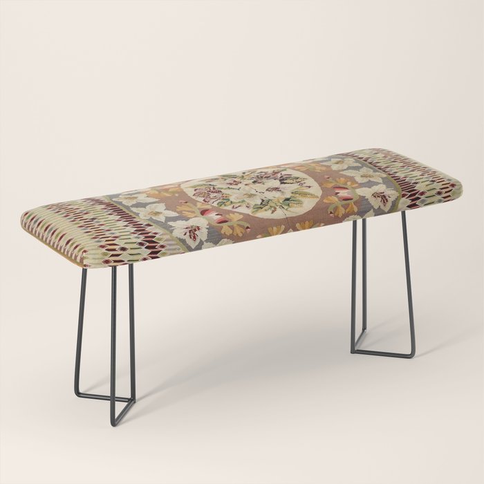 Saltillo North Mexican Serape Floral Blanket Print Bench Gallery Image 1