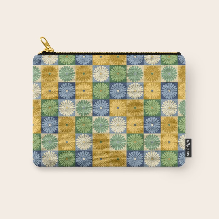 Retro Flowers Check Pattern XXI Carry All Pouch Gallery Image 1