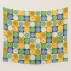 Retro Flowers Check Pattern XXI Wall Tapestry Gallery Image 4
