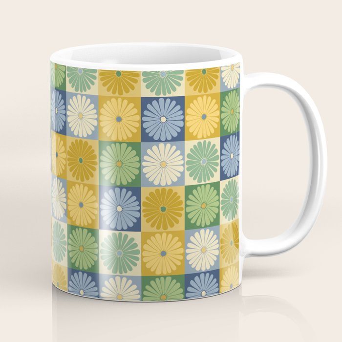 Retro Flowers Check Pattern XXI Coffee Mug Gallery Image 1