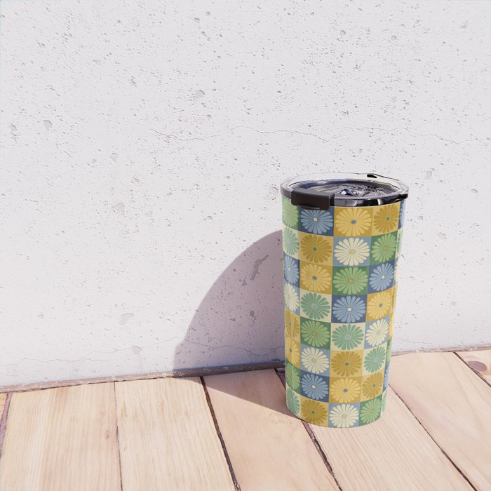 Retro Flowers Check Pattern XXI Travel Mug Gallery Image 4