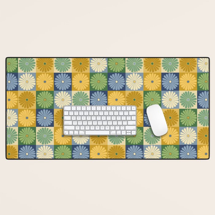 Retro Flowers Check Pattern XXI Desk Mat Gallery Image 1