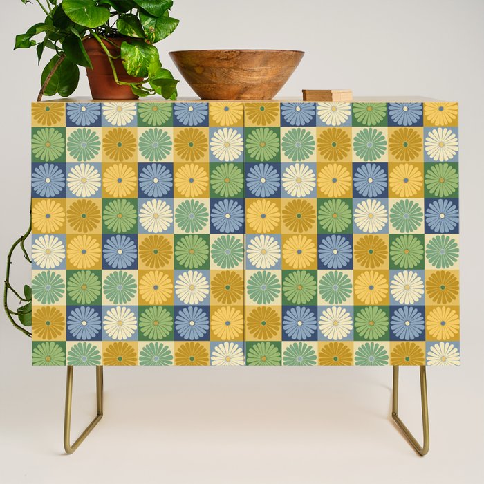 Retro Flowers Check Pattern XXI Credenza Gallery Image 1