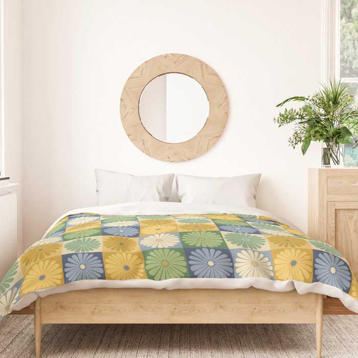 Retro Flowers Check Pattern XXI Duvet Cover Gallery Image 3