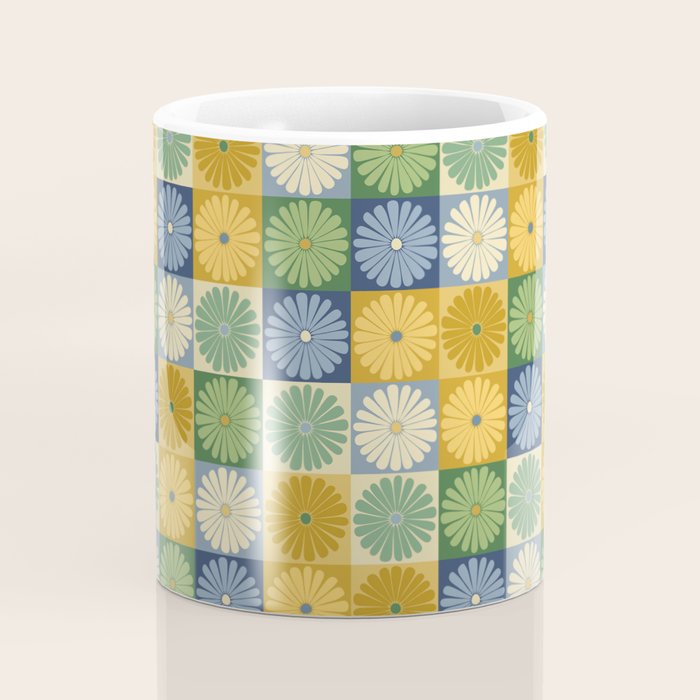 Retro Flowers Check Pattern XXI Coffee Mug Gallery Image 4