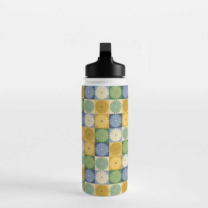 Retro Flowers Check Pattern XXI Water Bottle Gallery Image 3