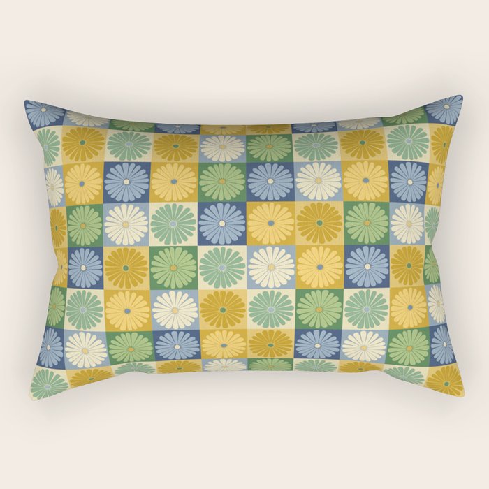 Retro Flowers Check Pattern XXI Rectangular Pillow Gallery Image 1